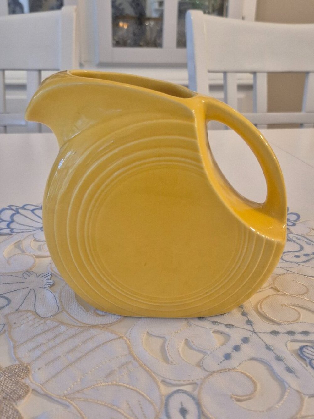 Vintage Fiesta Disk Juice Pitcher Yellow Retro Collectible
